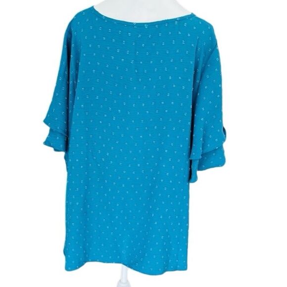 BloomChic Swiss chenille dot v neck top w/double ruffle flutter sleeve sz 18-20 - Picture 8 of 11